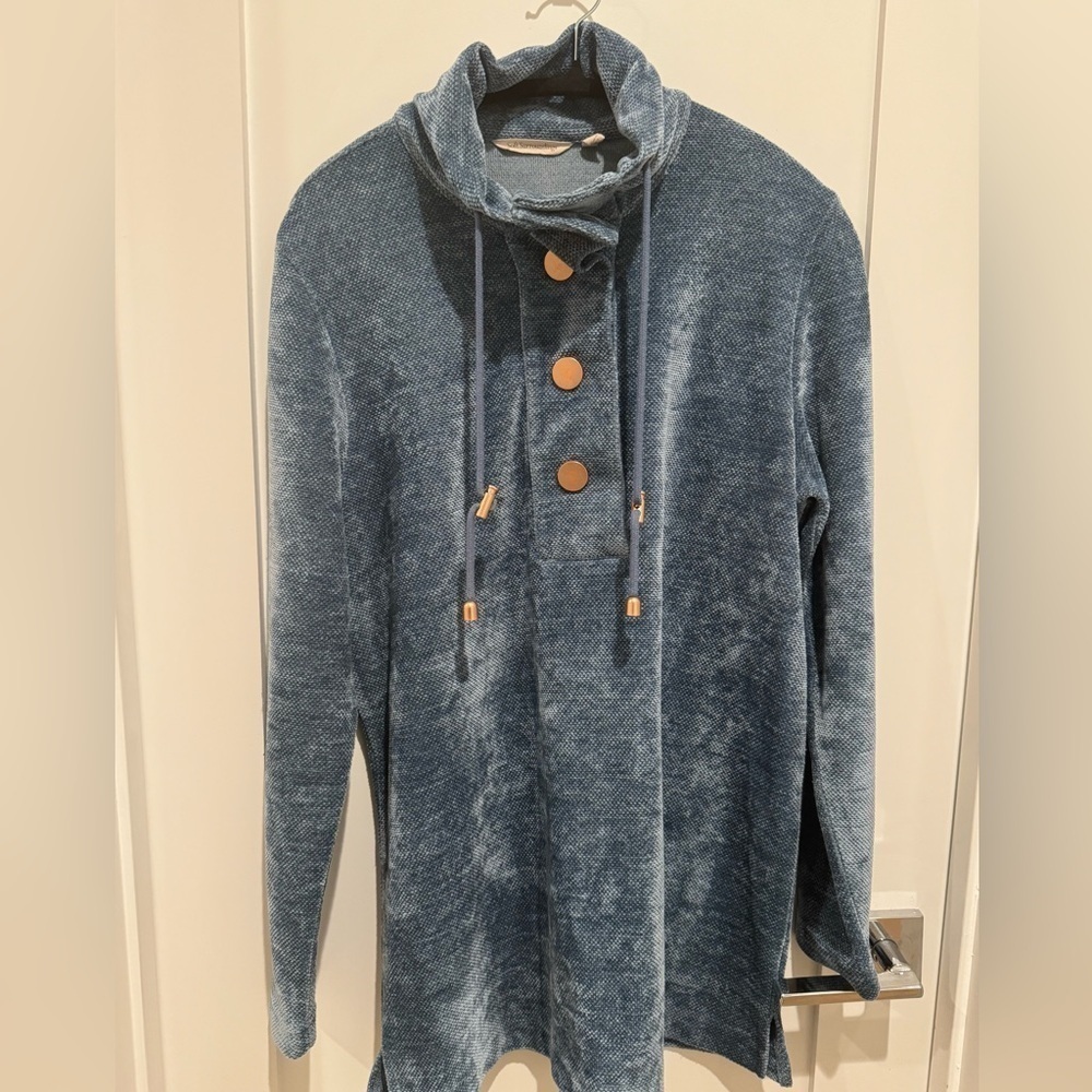 Soft Surroundings St. Germain Pullover Sweater 3/4 Button Blue gray bohemian - Picture 4 of 10